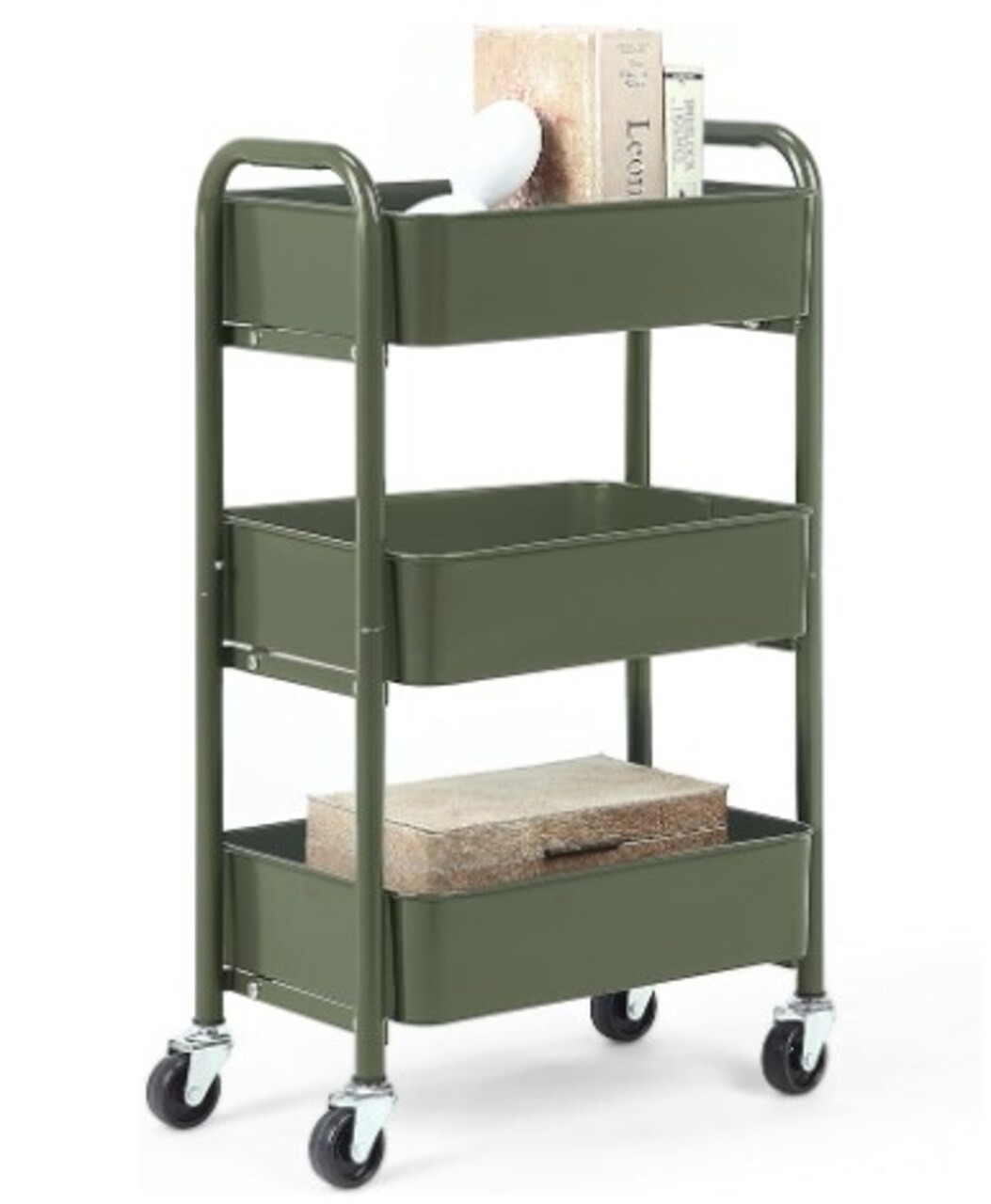 Mobile Utility Cart Kitchen/Under Desk Cart with Caster Wheels (Army, Compact, 15.5" x 26.8" x 10.27")